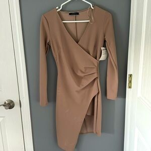Tan Long Sleeve Dress